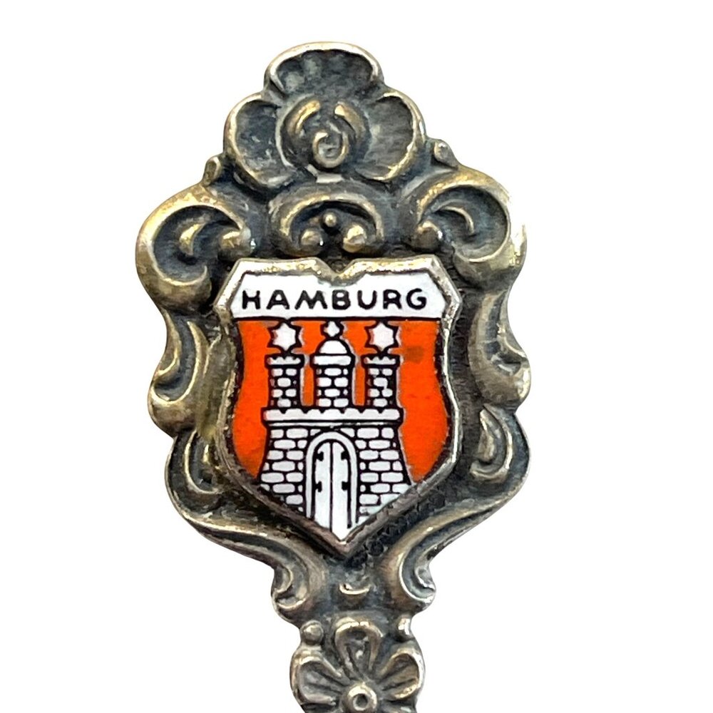 Vintage Collectible Hamburg Souvenir Spoon With Ornate Handle Design B71